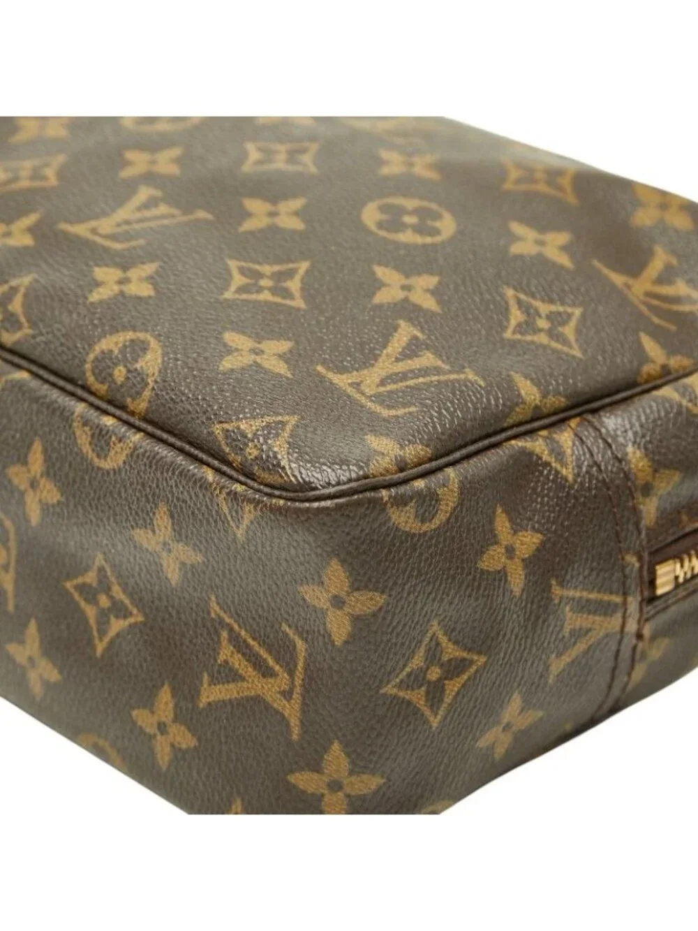 Louis Vuitton Monogram Trousse Toilet 28 Second Bag Brown Leather